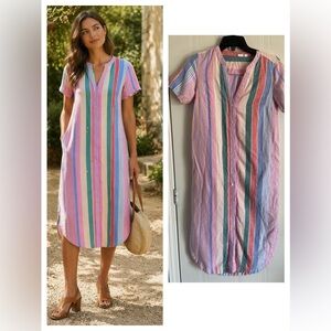GAP Linen Shirt Dress Striped Button Front Size 0